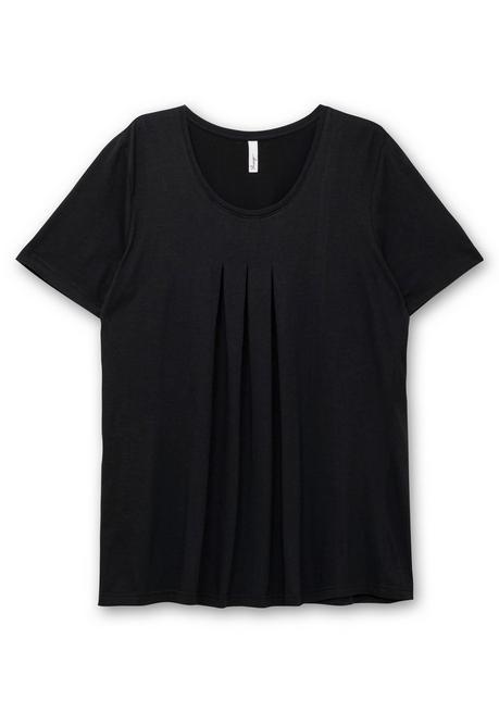 Sheego Shirt In A-Linie, Mit Kellerfalten Am Ausschnitt - Schwarz Sheego