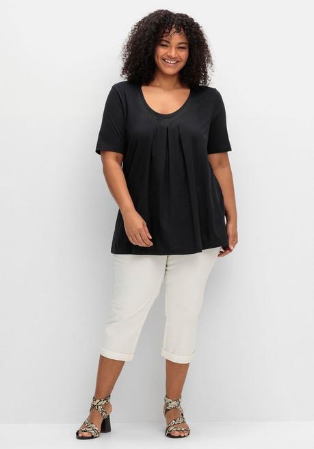 Sheego Shirt In A-Linie, Mit Kellerfalten Am Ausschnitt - Schwarz Sheego