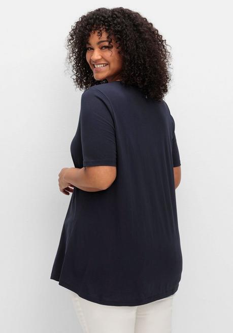 Sheego Shirt In A-Linie, Mit Kellerfalten Am Ausschnitt - Tiefblau Sheego