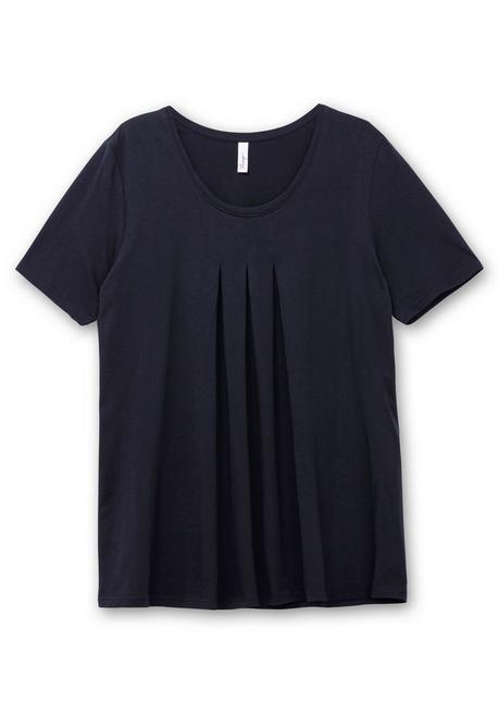 Sheego Shirt In A-Linie, Mit Kellerfalten Am Ausschnitt - Tiefblau Sheego