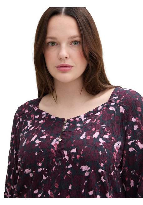 TOM TAILOR Plus Shirt In Crinkle-Optik, Mit Gummizugsaum - Beere Gemustert Sheego