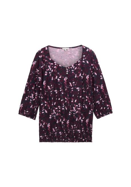 TOM TAILOR Plus Shirt in Crinkle-Optik, mit Gummizugsaum - beere gemustert sheego