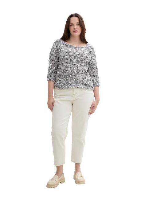 TOM TAILOR Plus Shirt In Crinkle-Optik, Mit Gummizugsaum - Marine Gemustert Sheego