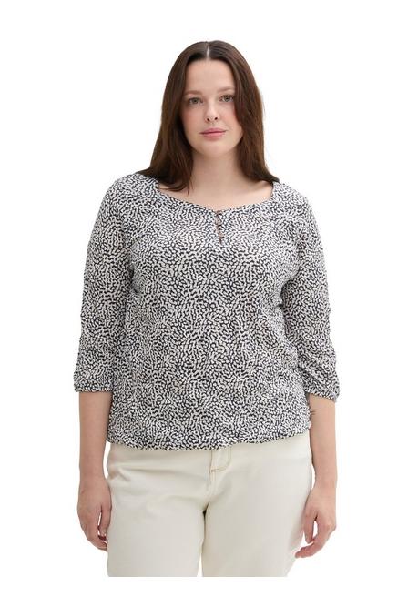 TOM TAILOR Plus Shirt in Crinkle-Optik, mit Gummizugsaum - marine gemustert sheego