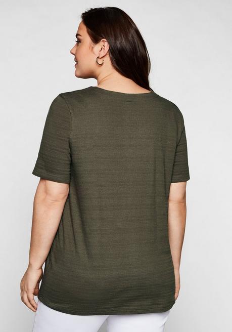 Sheego Shirt In Jacquard-Optik, Bindeband Am Ausschnitt - Dunkelkhaki Sheego