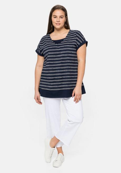 Sheego Shirt In Layeroptik, Mit Dezenten Streifen - Marine-weiß Sheego