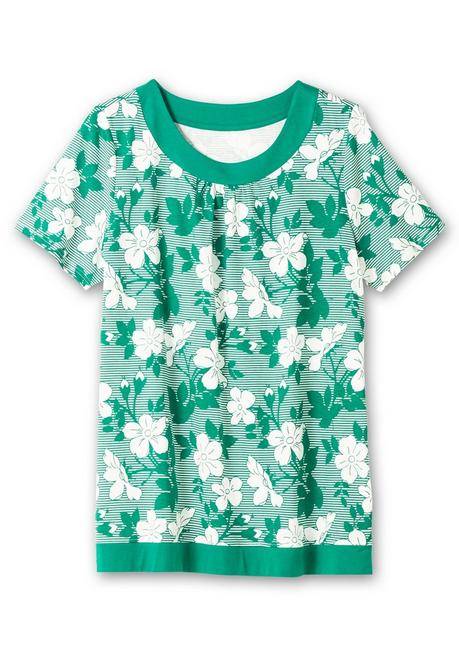 Sheego Shirt In Leichter A-Linie, Mit Blumendruck Und Streifen - Tiefgrün Gemustert Sheego