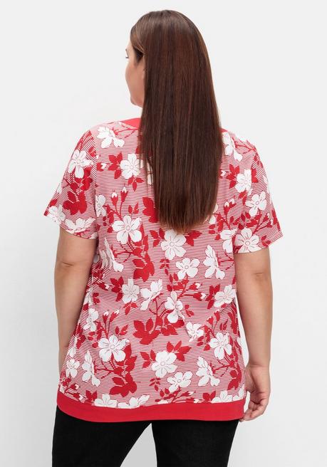 Sheego Shirt In Leichter A-Linie, Mit Blumendruck Und Streifen - Rot Gemustert Sheego