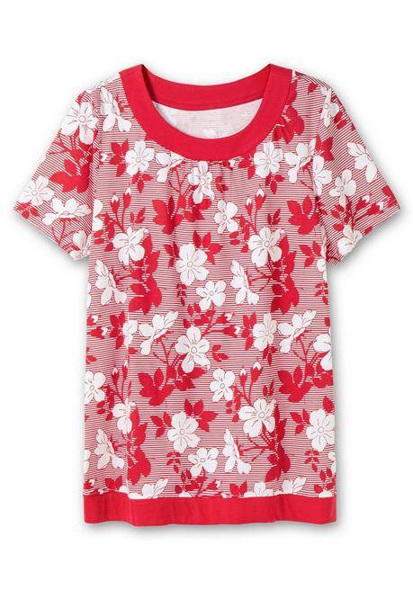 Sheego Shirt In Leichter A-Linie, Mit Blumendruck Und Streifen - Rot Gemustert Sheego