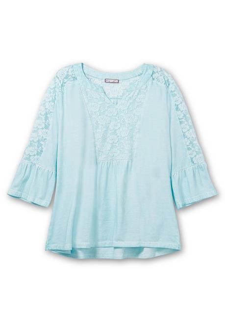 Sheego By Joe Browns Shirt In Oil-dyed-Waschung, Mit Floraler Spitze - Pastellblau Sheego