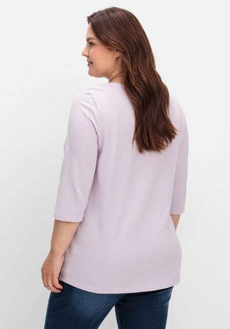 Sheego Shirt In Piqué-Qualität Mit 3/4-Ärmeln - Flieder Sheego