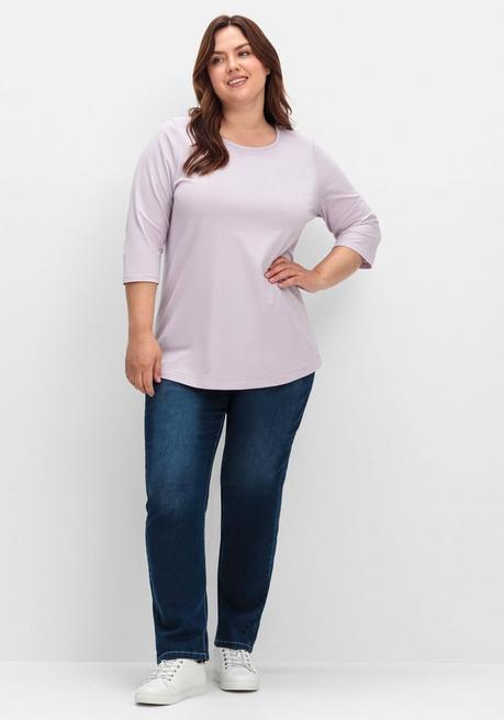 Sheego Shirt In Piqué-Qualität Mit 3/4-Ärmeln - Flieder Sheego