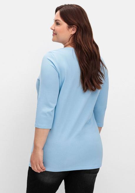 Sheego Shirt In Piqué-Qualität Mit 3/4-Ärmeln - Himmelblau Sheego