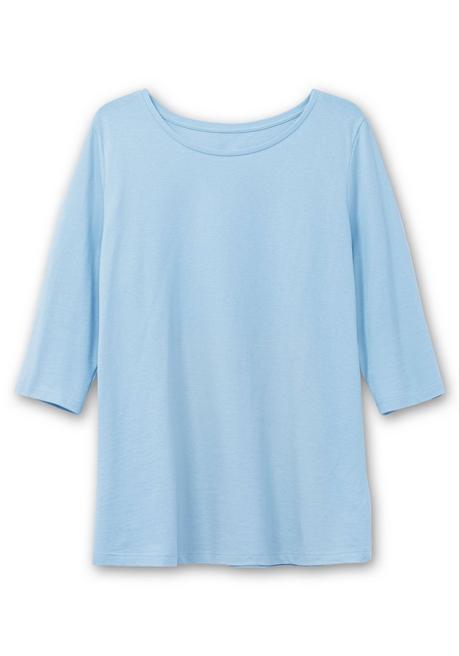 Sheego Shirt In Piqué-Qualität Mit 3/4-Ärmeln - Himmelblau Sheego