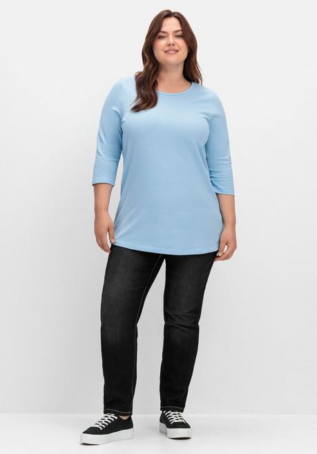 Sheego Shirt In Piqué-Qualität Mit 3/4-Ärmeln - Himmelblau Sheego