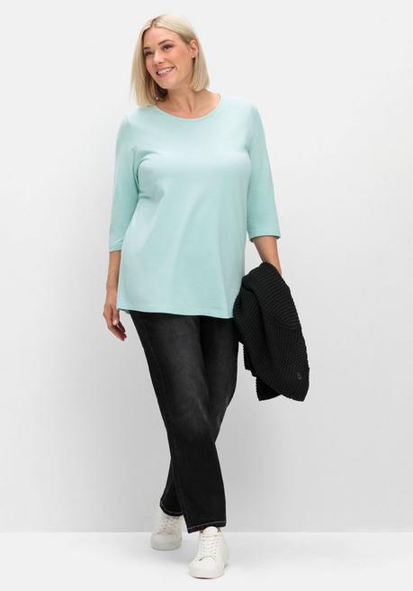 Sheego Shirt In Piqué-Qualität Mit 3/4-Ärmeln - Mint Sheego