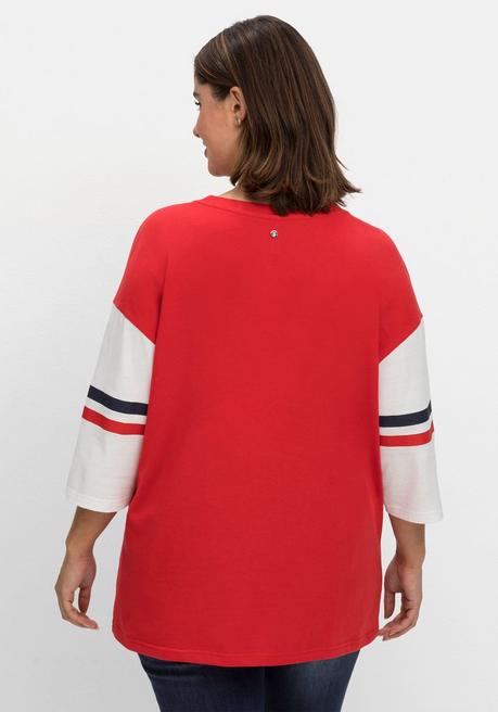 Sheego Shirt Mit 3/4-Arm, Im College-Stil - Mohnrot Sheego