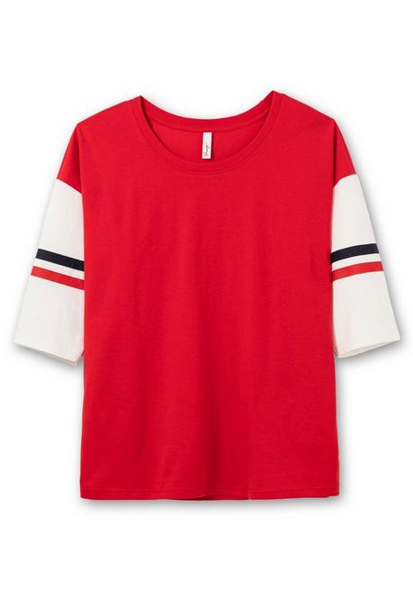 Sheego Shirt Mit 3/4-Arm, Im College-Stil - Mohnrot Sheego