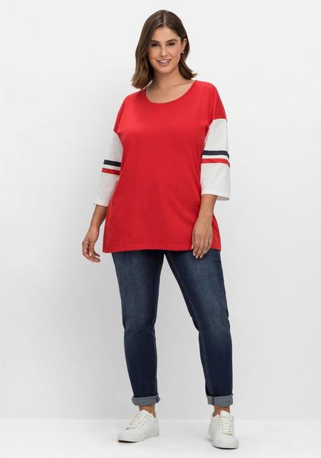 Sheego Shirt Mit 3/4-Arm, Im College-Stil - Mohnrot Sheego