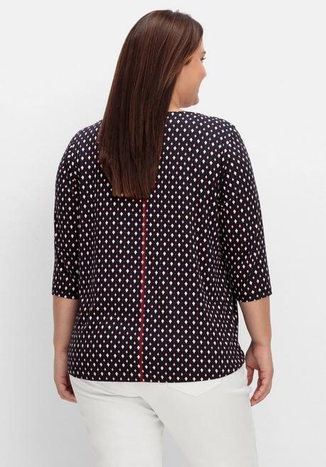 Sheego Shirt Mit 3/4-Arm Und Grafischem Minimalprint - Tiefblau Gemustert Sheego