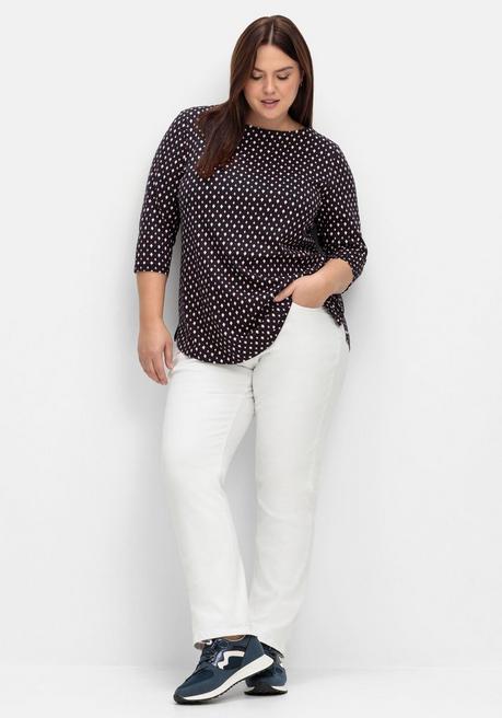 Sheego Shirt Mit 3/4-Arm Und Grafischem Minimalprint - Tiefblau Gemustert Sheego