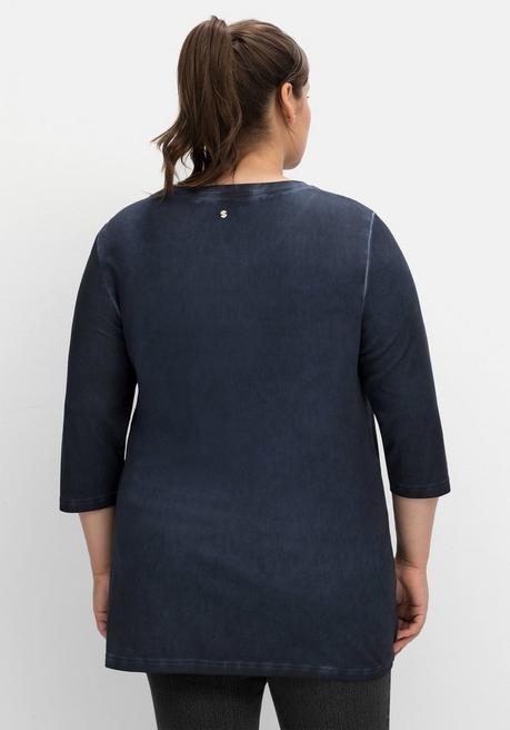 Sheego Shirt Mit 3/4-Arm Und Teddy-Stickerei Vorn - Nachtblau Sheego