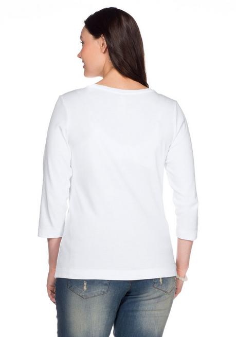 Sheego Shirt Mit 3/4-Arm Und V-Ausschnitt, In Rippqualität - Weiß Sheego