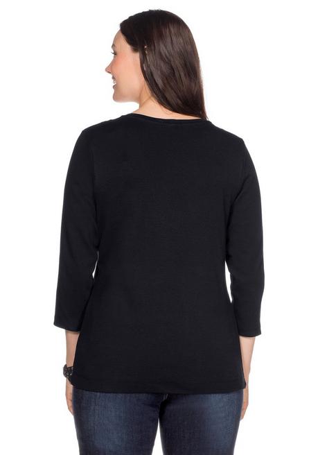 Sheego Shirt Mit 3/4-Arm Und V-Ausschnitt, In Rippqualität - Schwarz Sheego