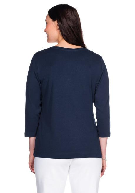 Sheego Shirt Mit 3/4-Arm Und V-Ausschnitt, In Rippqualität - Marine Sheego