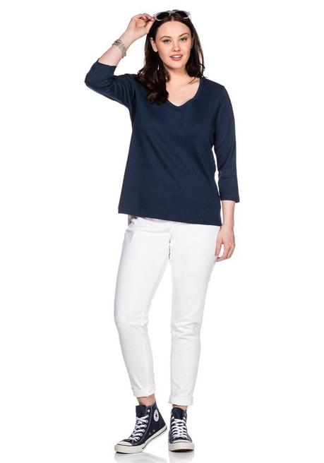 Sheego Shirt Mit 3/4-Arm Und V-Ausschnitt, In Rippqualität - Marine Sheego