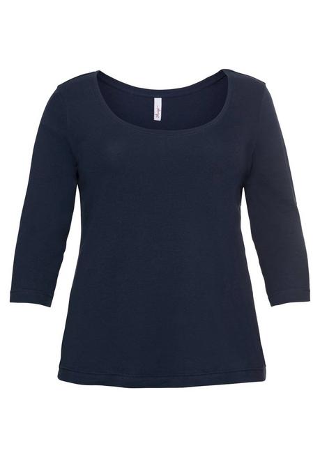 Sheego Shirt Mit 3/4-Arm Und Weitem Rundhalsausschnitt - Marine Sheego