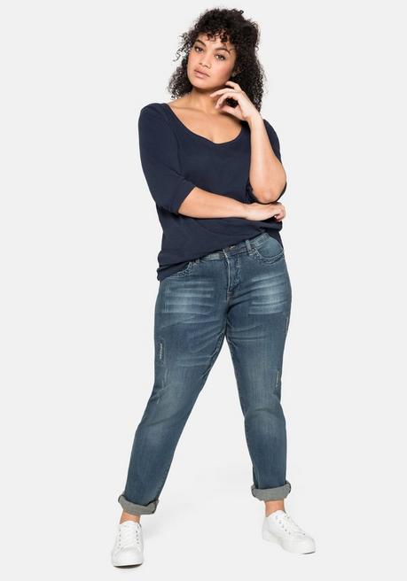 Sheego Shirt Mit 3/4-Arm Und Weitem Rundhalsausschnitt - Marine Sheego