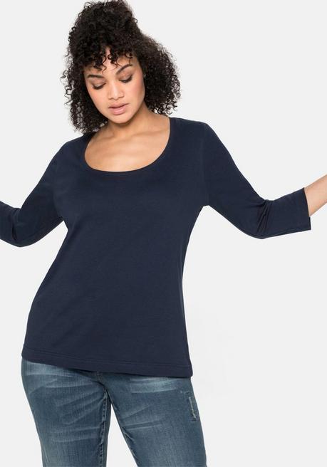 sheego Shirt mit 3/4-Arm und weitem Rundhalsausschnitt - marine sheego