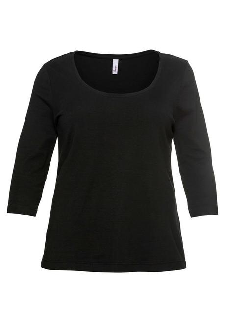 Sheego Shirt Mit 3/4-Arm Und Weitem Rundhalsausschnitt - Schwarz Sheego