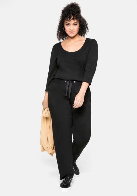 Sheego Shirt Mit 3/4-Arm Und Weitem Rundhalsausschnitt - Schwarz Sheego