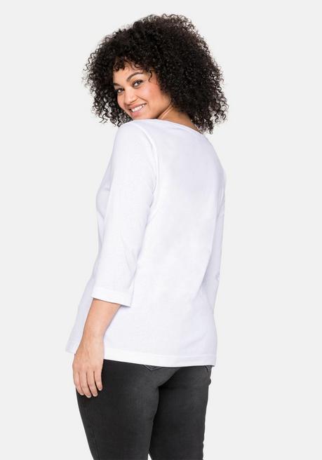 Sheego Shirt Mit 3/4-Arm Und Weitem Rundhalsausschnitt - Weiß Sheego