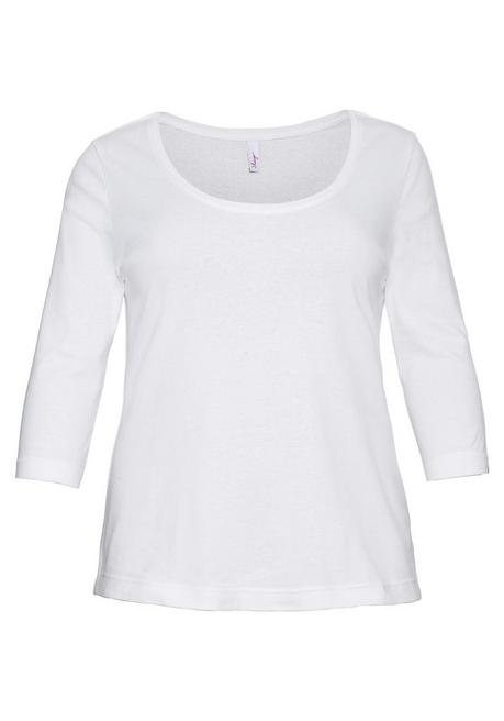 Sheego Shirt Mit 3/4-Arm Und Weitem Rundhalsausschnitt - Weiß Sheego
