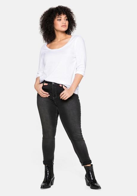 Sheego Shirt Mit 3/4-Arm Und Weitem Rundhalsausschnitt - Weiß Sheego