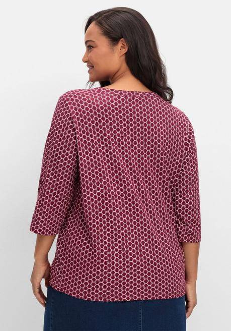 Sheego Shirt Mit 3/4-Ärmeln Und Grafikprint - Bordeaux Bedruckt Sheego