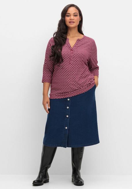 Sheego Shirt Mit 3/4-Ärmeln Und Grafikprint - Bordeaux Bedruckt Sheego