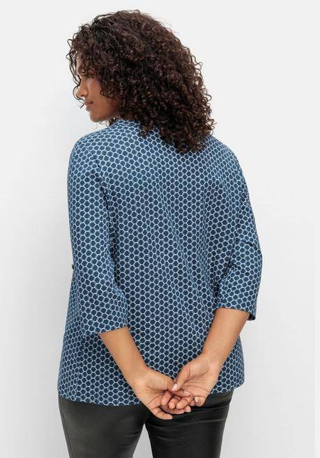 Sheego Shirt Mit 3/4-Ärmeln Und Grafikprint - Dunkelblau Bedruckt Sheego