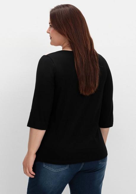 Sheego Shirt Mit 3/4-Ärmeln Und Grafikprint Vorn - Schwarz Gemustert Sheego