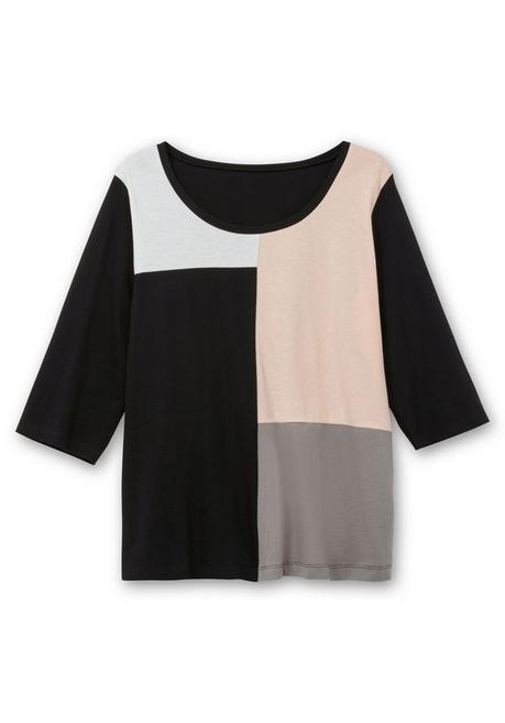 Sheego Shirt Mit 3/4-Ärmeln Und Grafikprint Vorn - Schwarz Gemustert Sheego