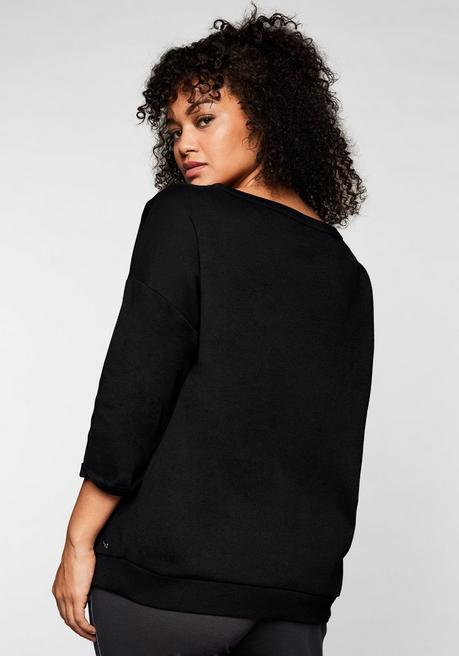 Sheego Shirt Mit 3/4-Ärmeln Und Rundhalsausschnitt - Schwarz Sheego