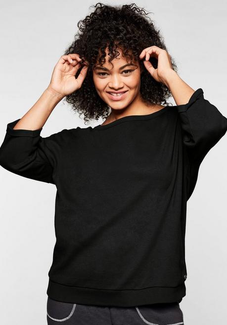 sheego Shirt mit 3/4-Ärmeln und Rundhalsausschnitt - schwarz sheego