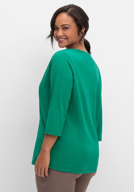 Sheego Shirt Mit 3/4-Ärmeln Und V-Ausschnitt - Grün Sheego