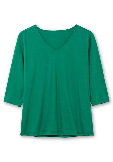 Sheego Shirt Mit 3/4-Ärmeln Und V-Ausschnitt - Grün Sheego