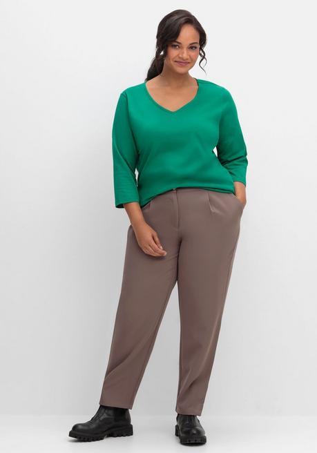 Sheego Shirt Mit 3/4-Ärmeln Und V-Ausschnitt - Grün Sheego