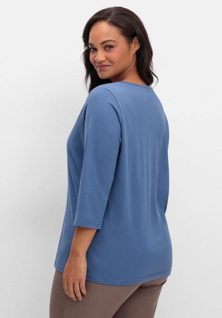 Sheego Shirt Mit 3/4-Ärmeln Und V-Ausschnitt - Jeansblau Sheego