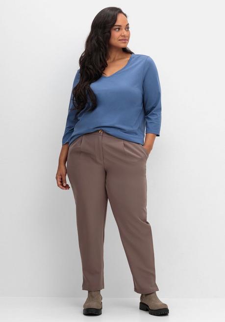 Sheego Shirt Mit 3/4-Ärmeln Und V-Ausschnitt - Jeansblau Sheego